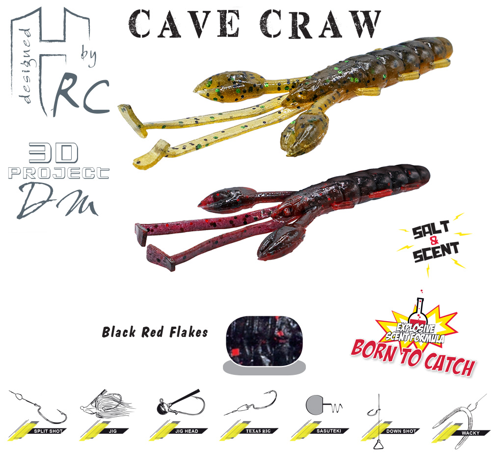 CAVE CRAW 3.8 9.6cm Black Red Flakes
