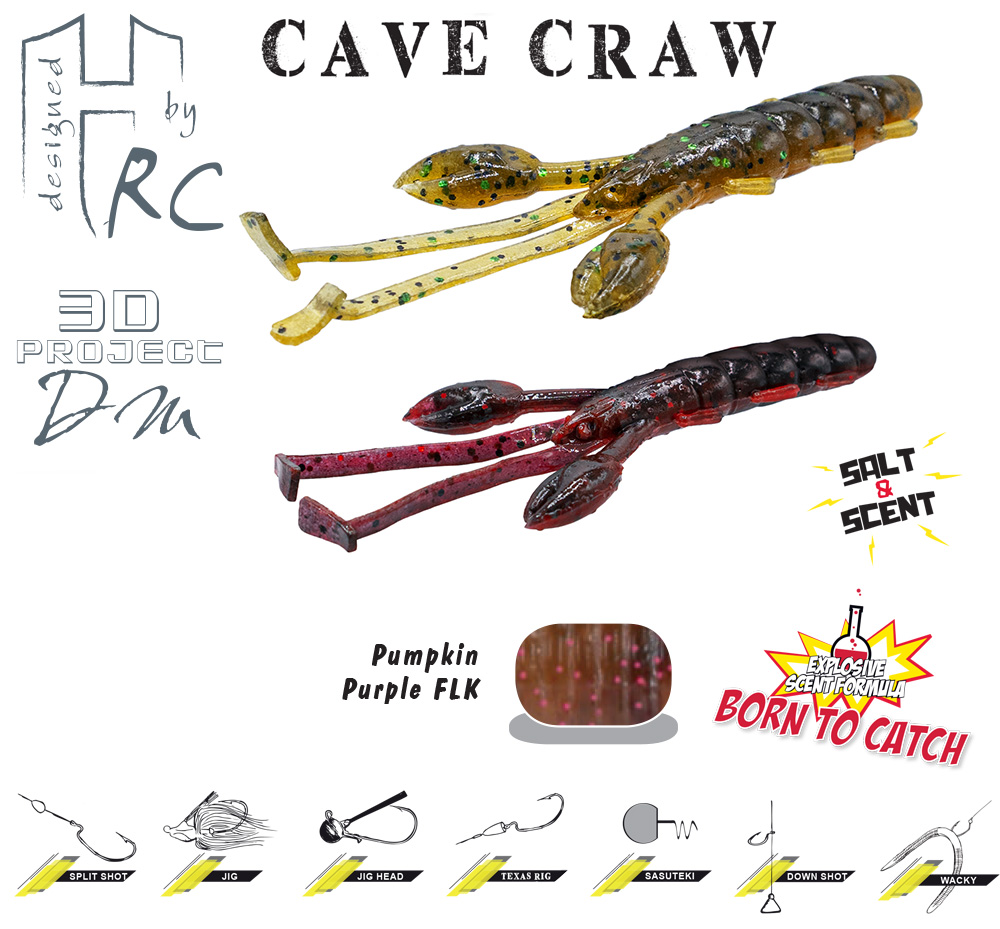 CAVE CRAW 3.8 9.6cm Green Pumpkin Purple Flk