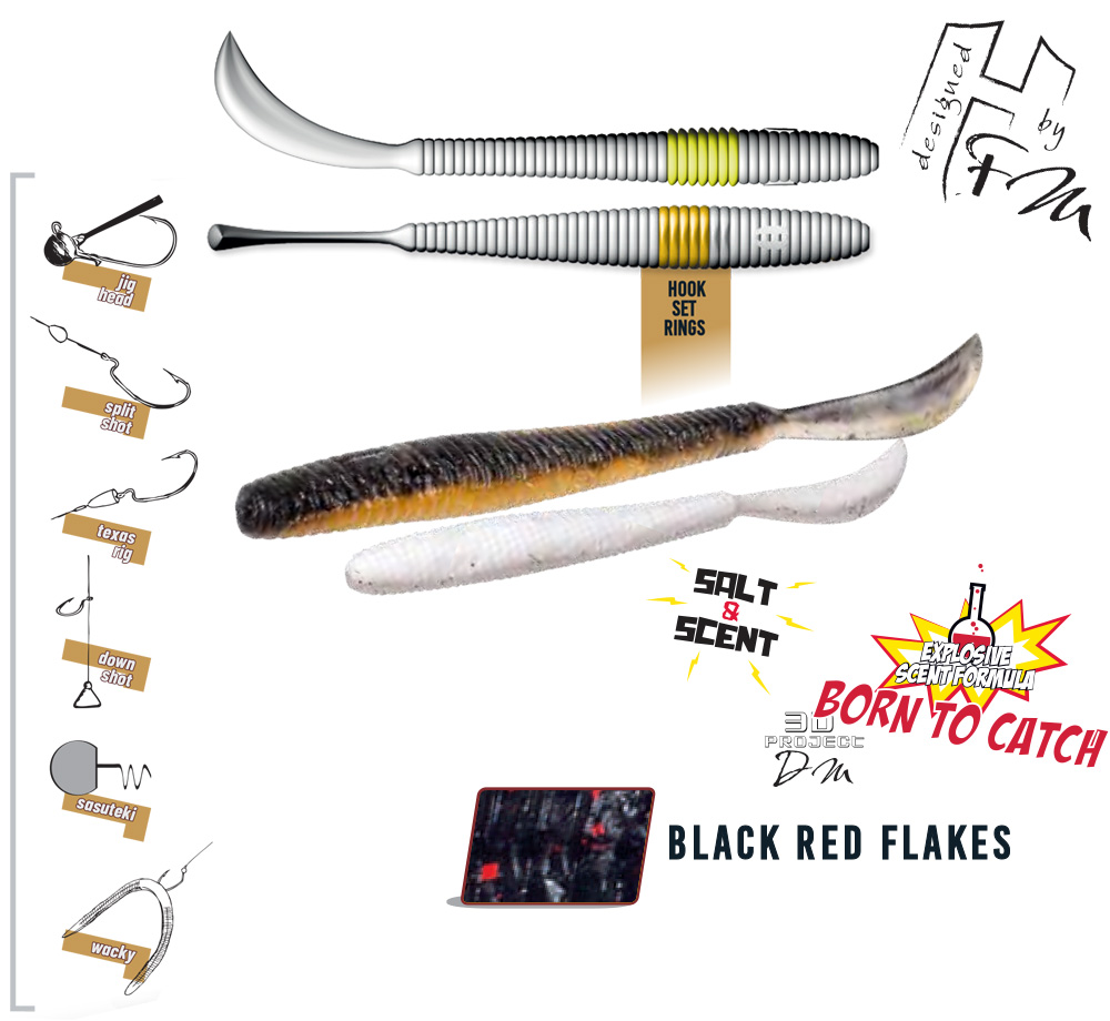 LEFTAIL WORM 4.8 12cm Black Red Flakes