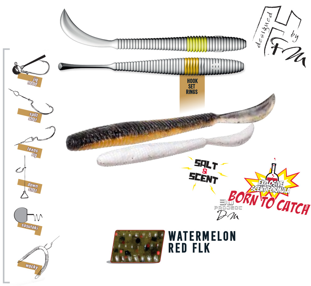 LEFTAIL WORM 4.8 12cm Watermelon Red Flakes