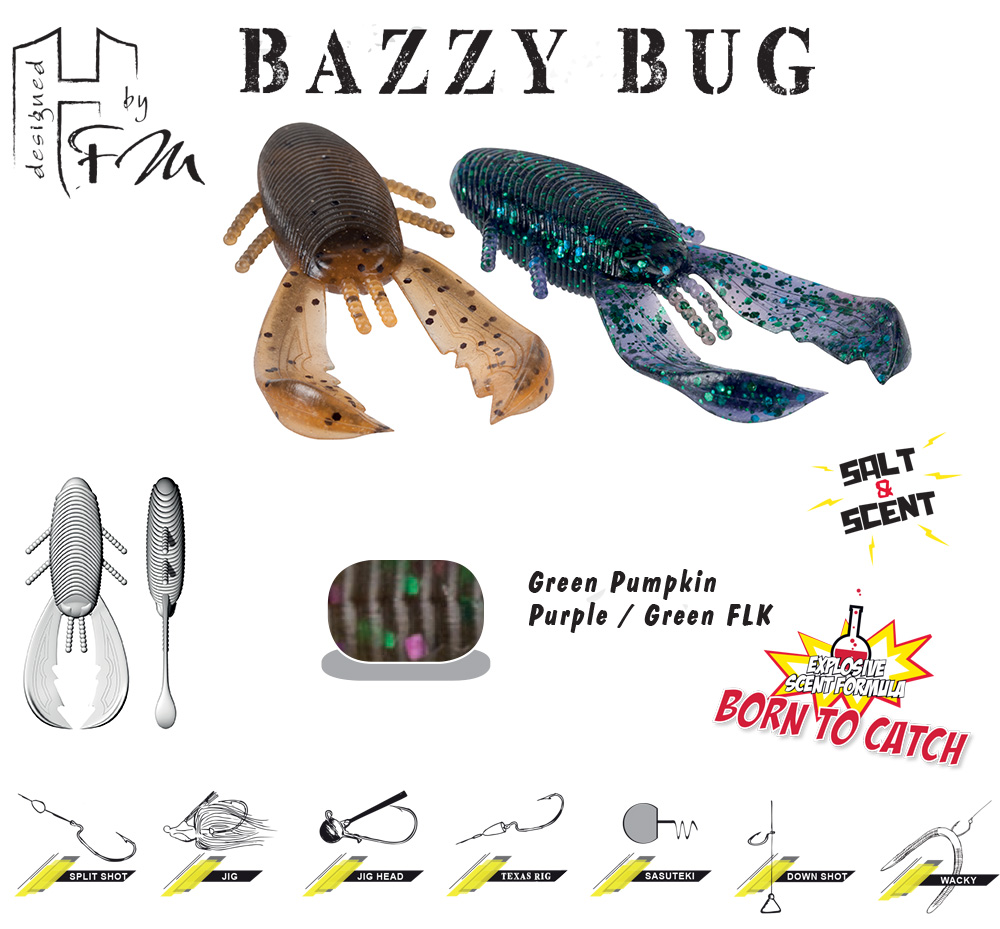 BAZZY BUG 3.2 8cm Green Pumkin Purple/Green Flk