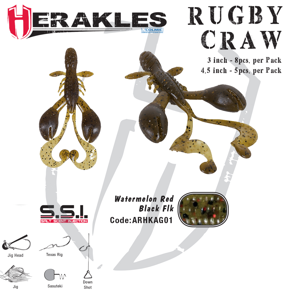 GRUB RUGBY CRAW 3 7.6cm WATERMELON BLACK/RED