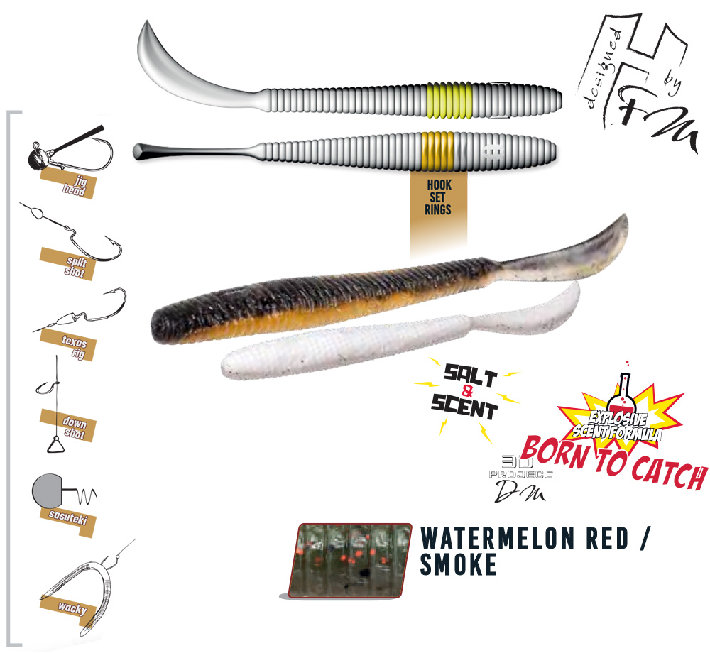 LEFTAIL WORM 4.8 12cm Watermelon Red Smoke